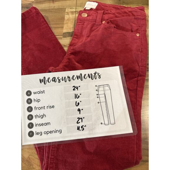 BCBGirl's Skinny Red / Raspberry Corduroy Pants Size 12 - Picture 6 of 6